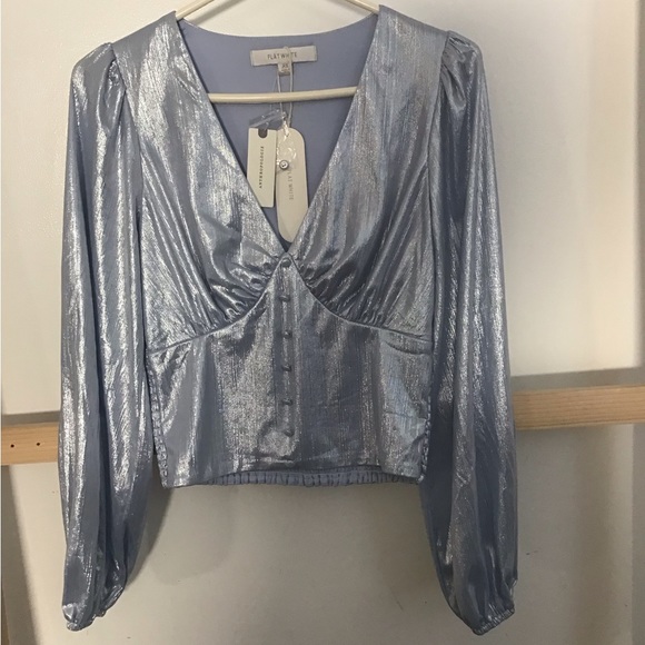 Anthropologie Tops - Anthropologie flat white light blue blouse top